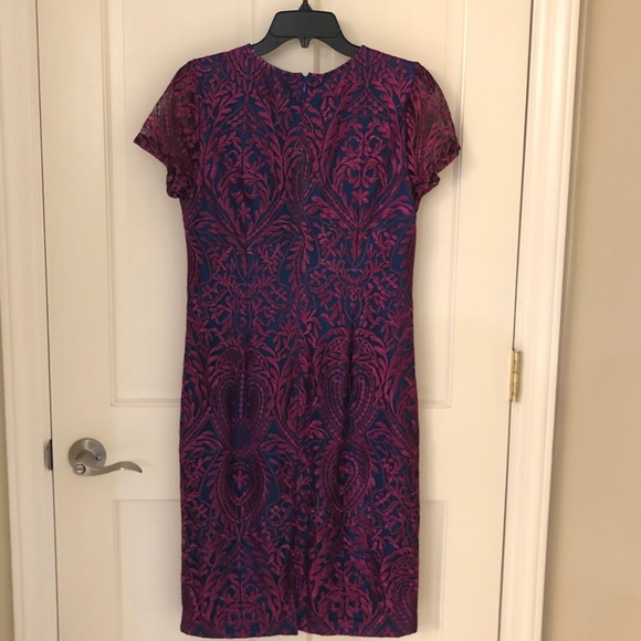 JS Collections Short-Sleeve Cocktail Dress in Fuschia/Navy - Picture 5 of 10